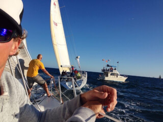 Aboard Pacific as we head to the start line of our race. Aboard Pacific as we head to the start line of our race.