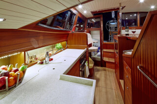 Galley aboard Sirius 40. Photo by Sirius Werft. Galley aboard Sirius 40. Photo by Sirius Werft.